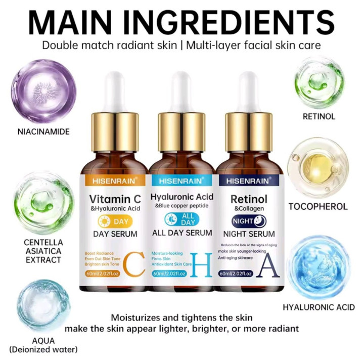 Serum lot Vitamine C + retinol + Acide Hyaluronique Duo 30 ml